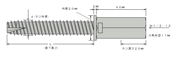 アシバツナギ プレコンタイプ AFC 12.5×70 寸法図